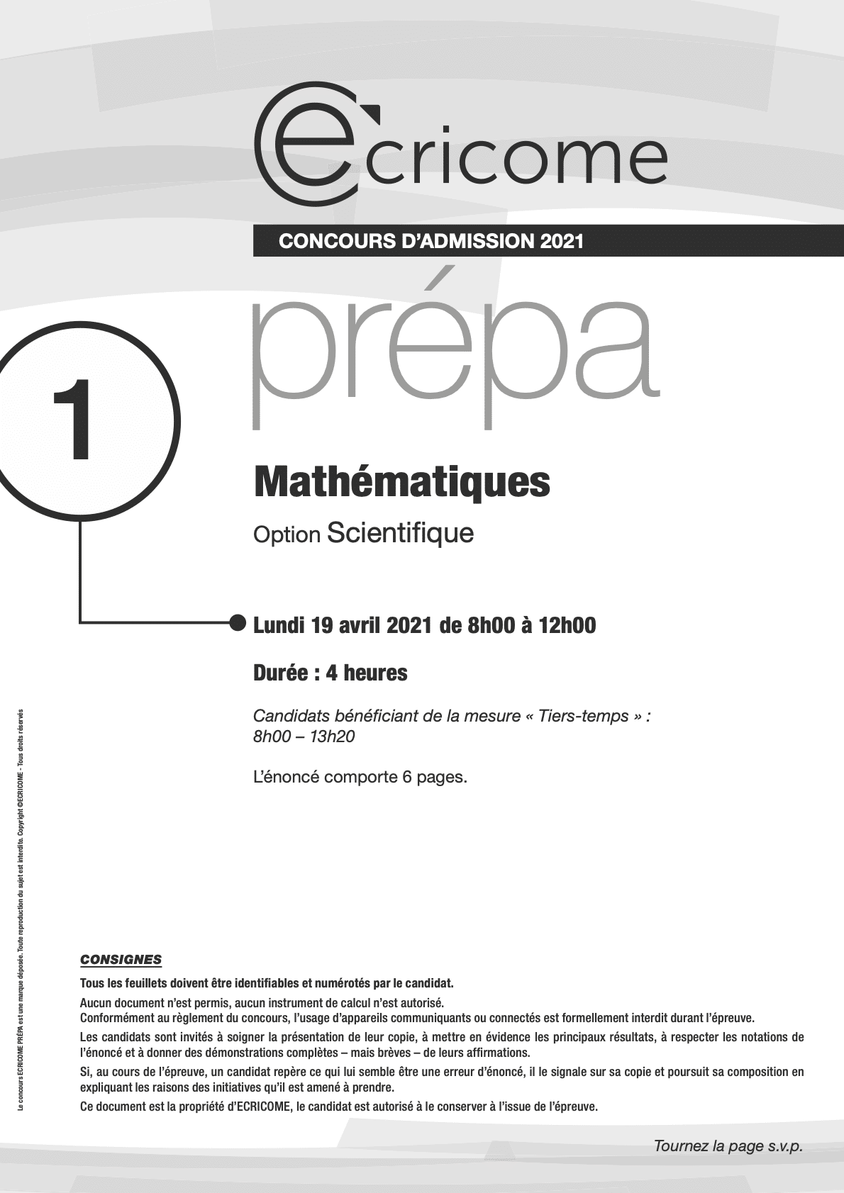 Mathématiques S ECRICOME 2021 Sujet Mister Prépa