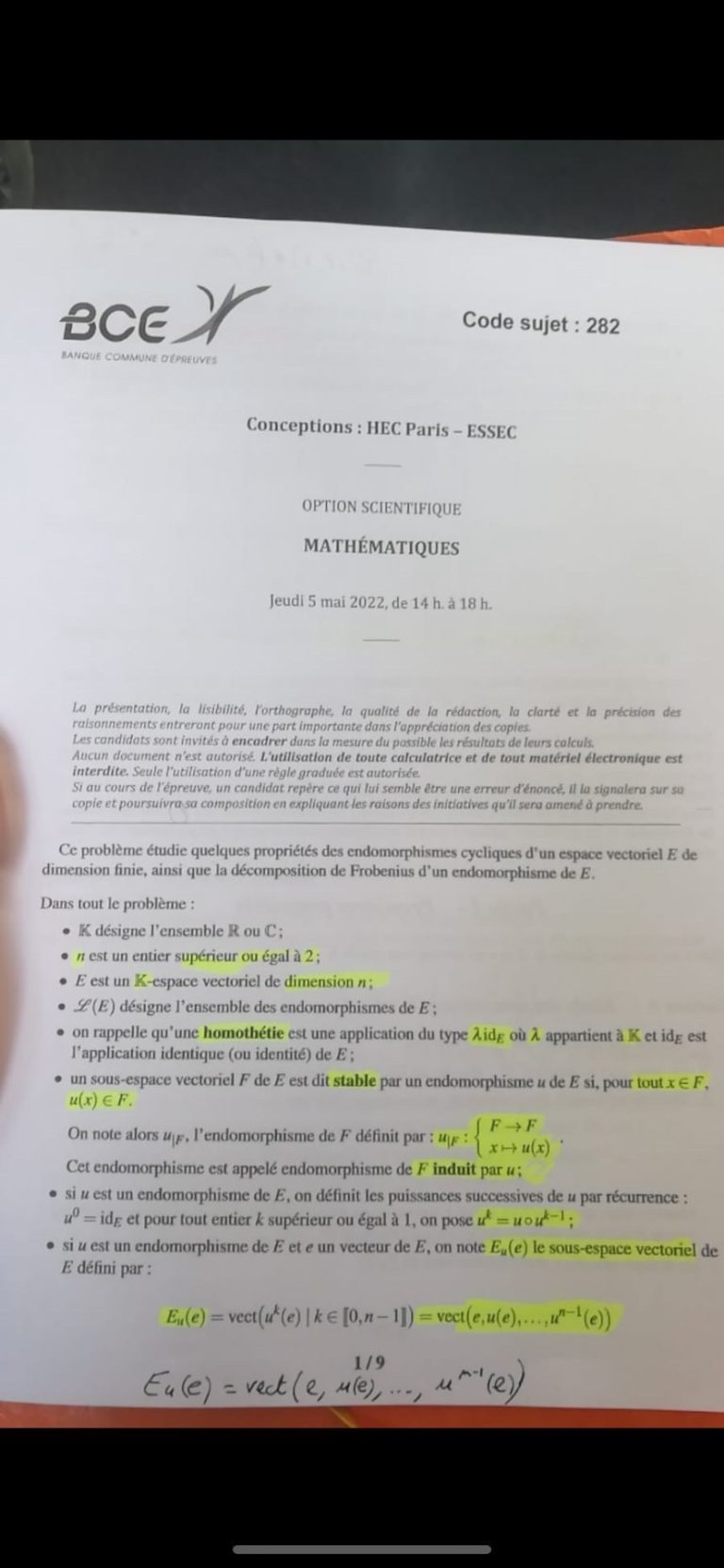 Mathématiques ECS HEC ESSEC 2022 Sujet Mister Prépa