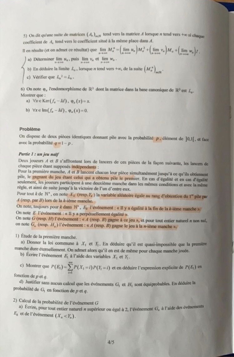 Maths E EDHEC 2021 - Sujet - Mister Prépa