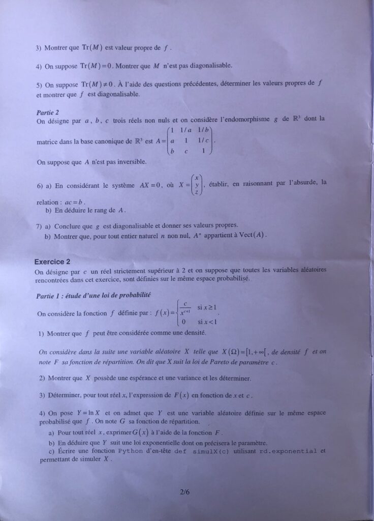 BCE 2023 MATHS APPROFONDIES EDHEC SUJET 2