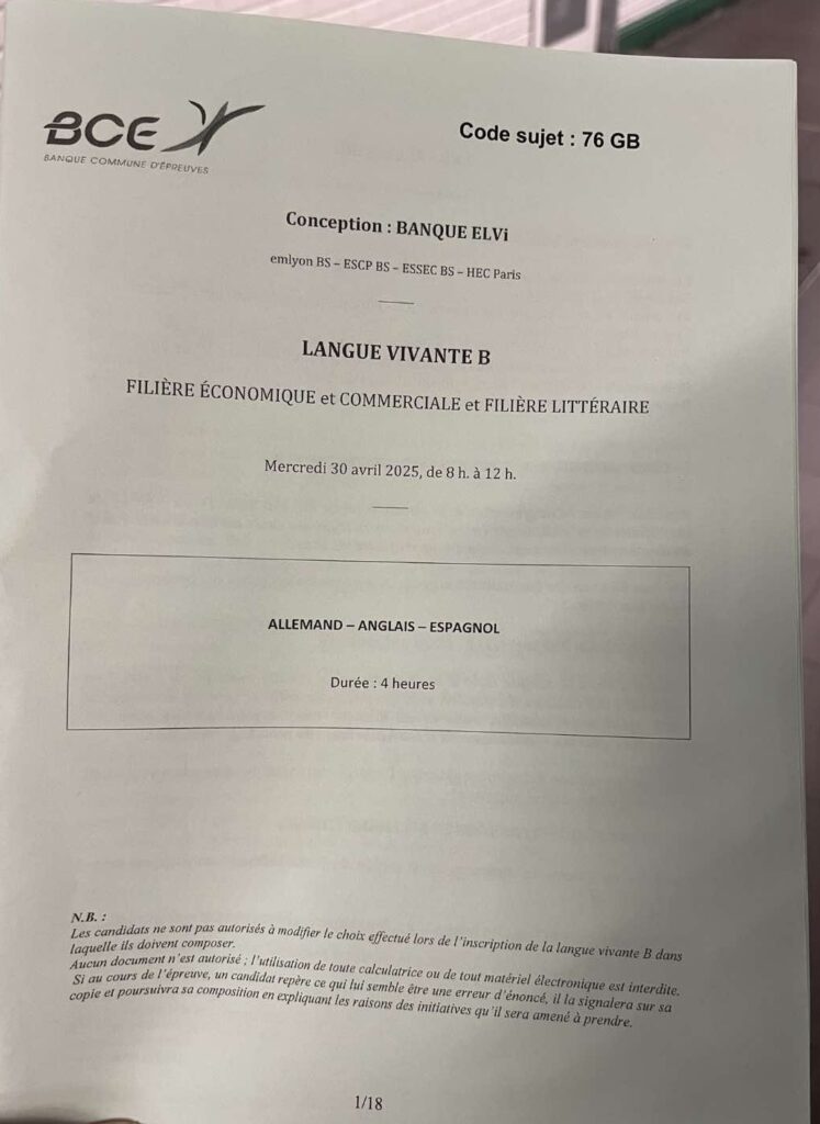 SUJET ALLEMAND LV2 ELVI 2025