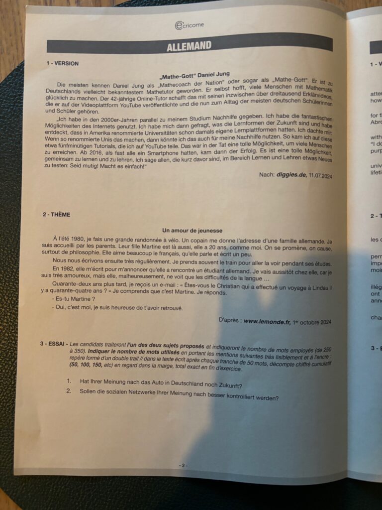 sujet allemand lv2 ecricome 2025
