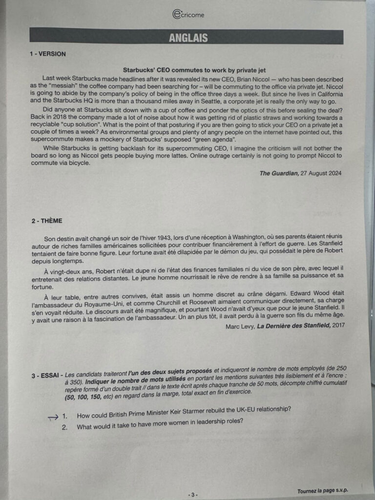 sujet anglais lv1 ecricome 2025
