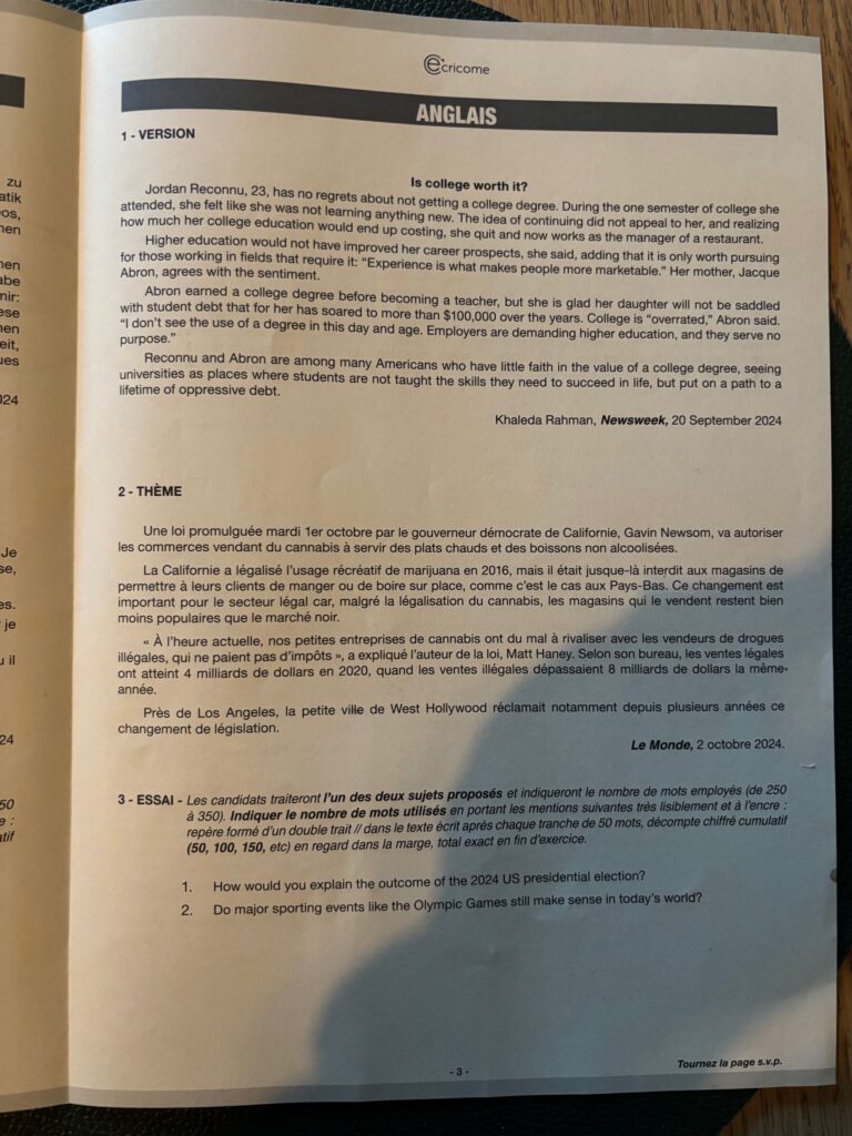 sujet anglais lv2 ecricome 2025