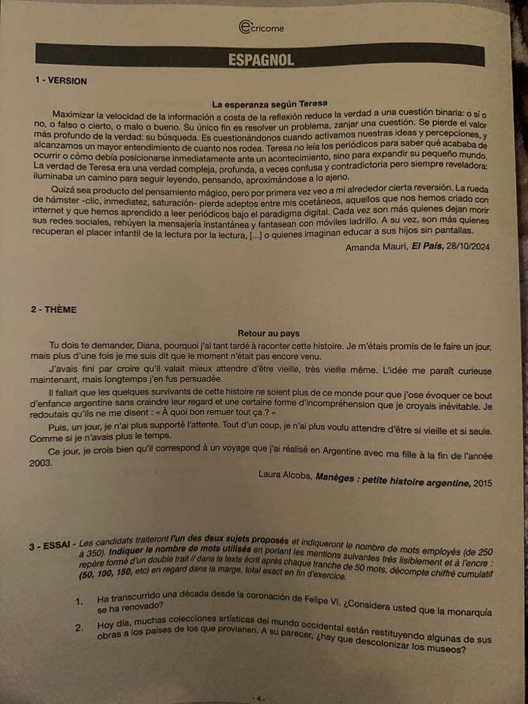 sujet espagnol lv1 ecricome 2025