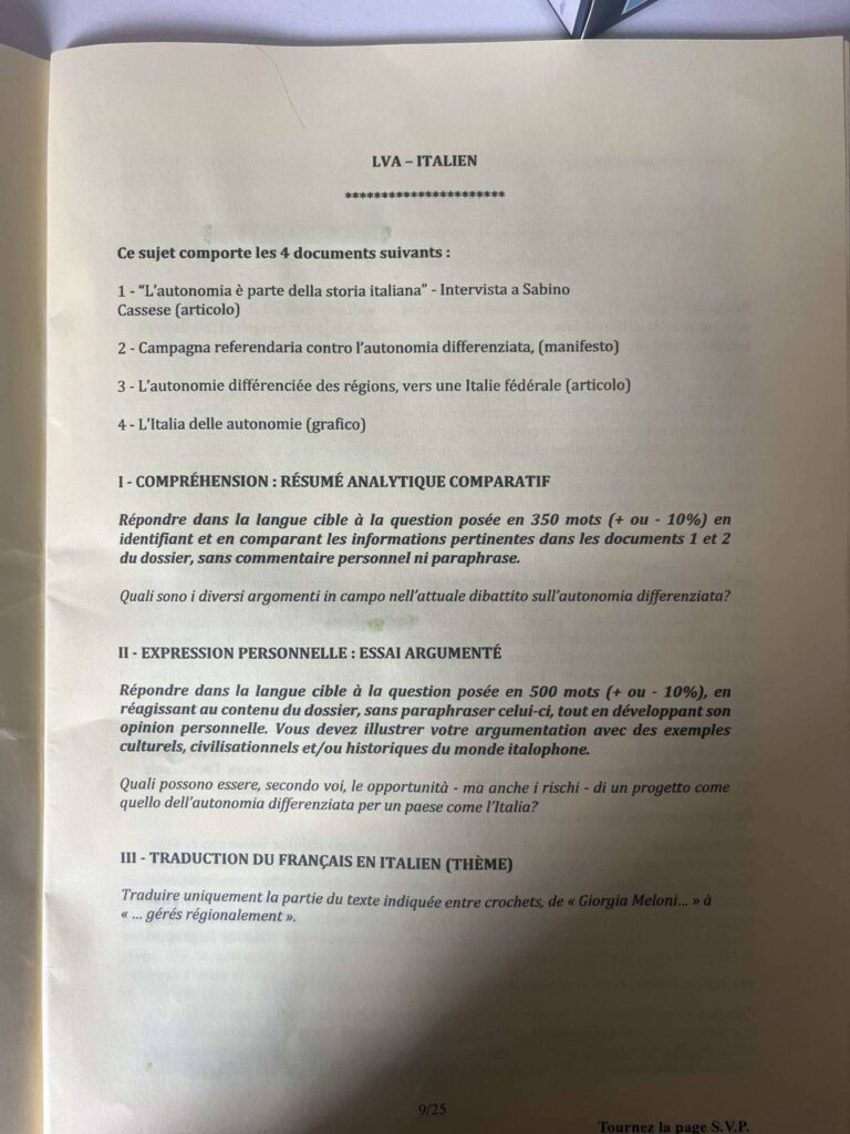 sujet italien lv1 elvi 2025 2