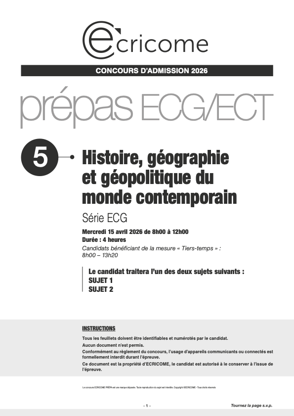 SUJET GEOPO ECRICOME 2026