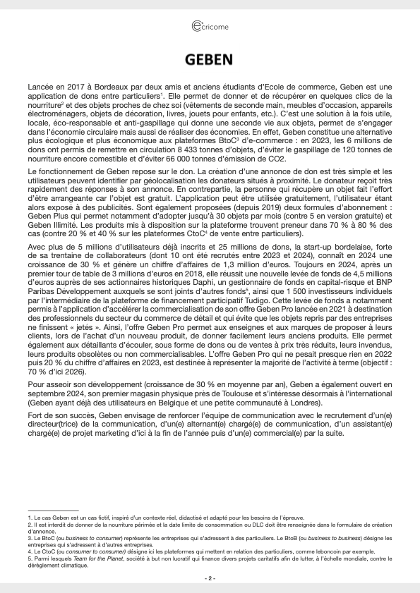 SUJET MANAGEMENT ECRICOME 2026