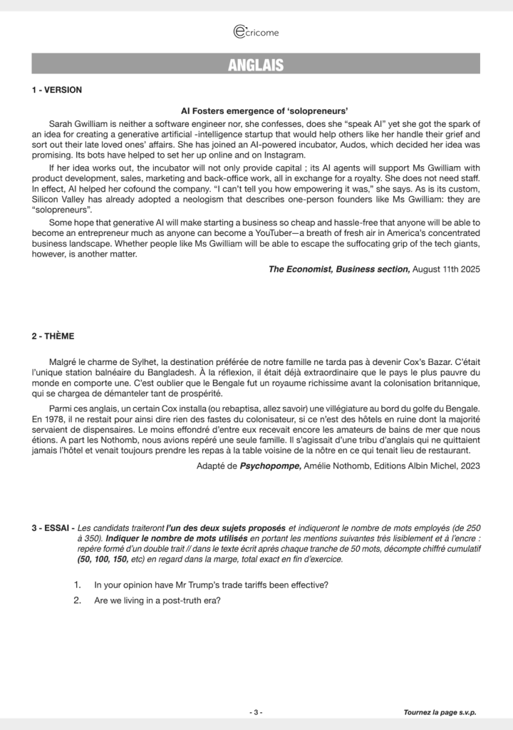 anglais lv1 ecricome